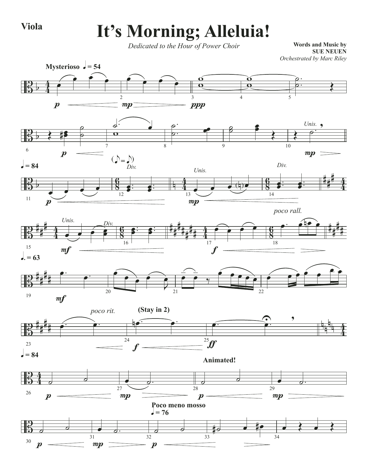Sue Neuen It's Morning; Alleluia! - Viola Sheet Music Notes & Chords for Choir Instrumental Pak - Download or Print PDF