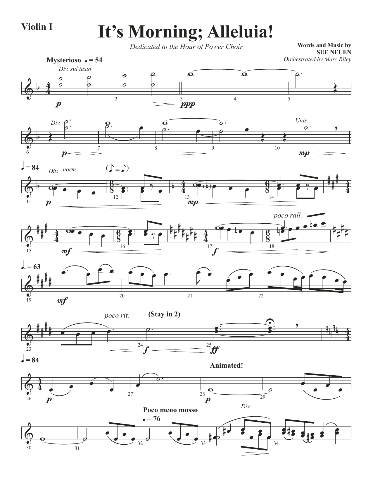 Sue Neuen It's Morning; Alleluia! - Violin 1 Sheet Music Notes & Chords for Choir Instrumental Pak - Download or Print PDF