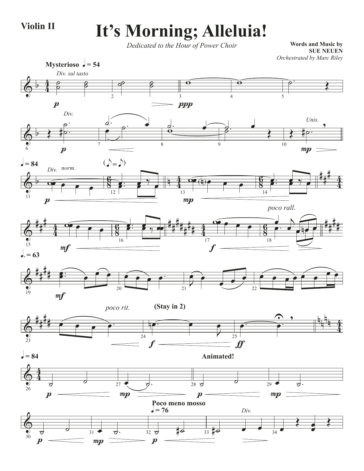 Sue Neuen It's Morning; Alleluia! - Violin 2 Sheet Music Notes & Chords for Choir Instrumental Pak - Download or Print PDF