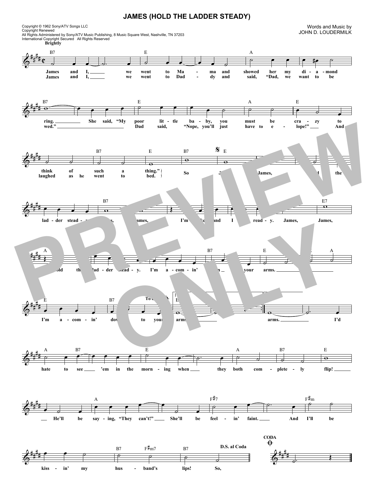 Sue Thompson James (Hold The Ladder Steady) Sheet Music Notes & Chords for Melody Line, Lyrics & Chords - Download or Print PDF Sue Thompson James (Hold The Ladder Steady) Sheet Music Notes & Chords for Melody Line, Lyrics & Chords - Download or Print PDF