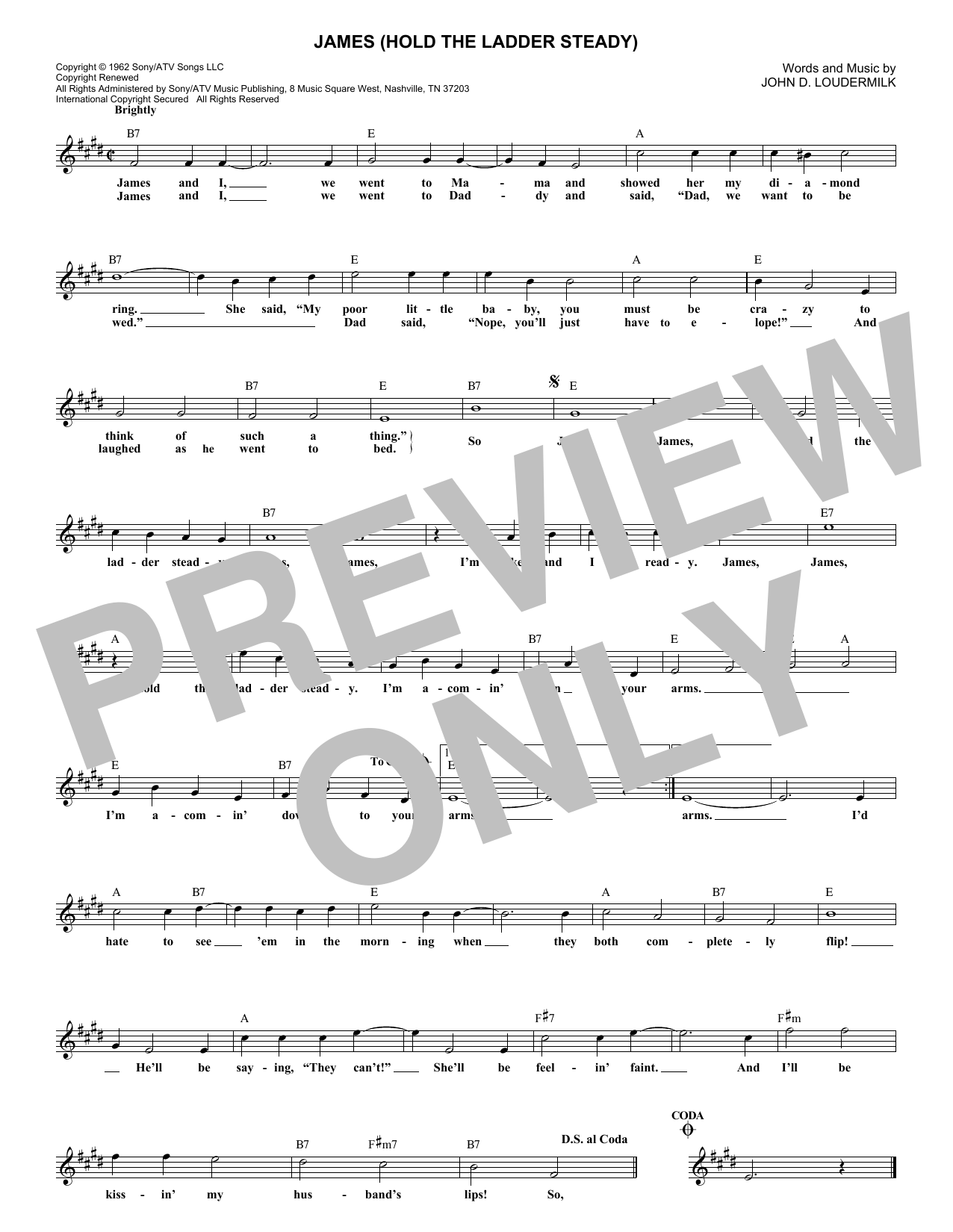 Sue Thompson James (Hold The Ladder Steady) Sheet Music Notes & Chords for Melody Line, Lyrics & Chords - Download or Print PDF