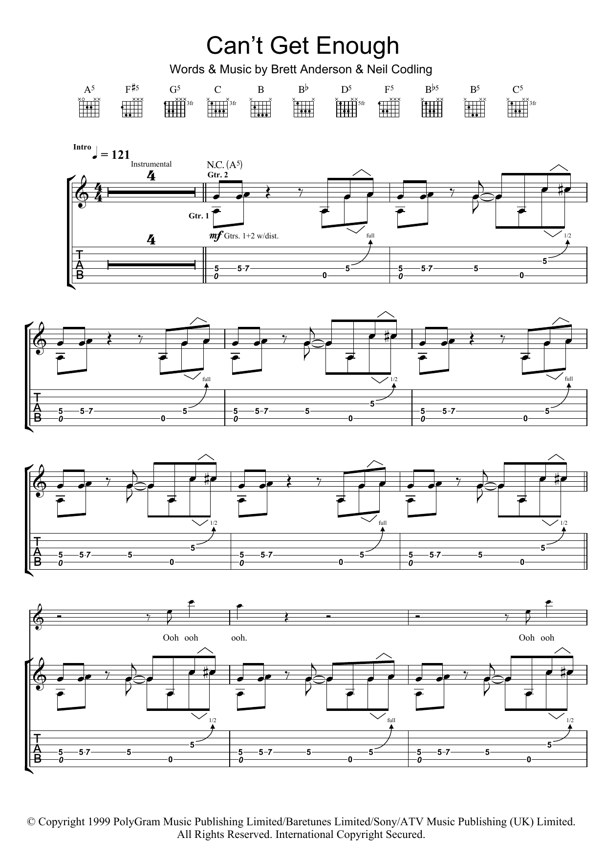 Suede Can't Get Enough Sheet Music Notes & Chords for Guitar Tab - Download or Print PDF