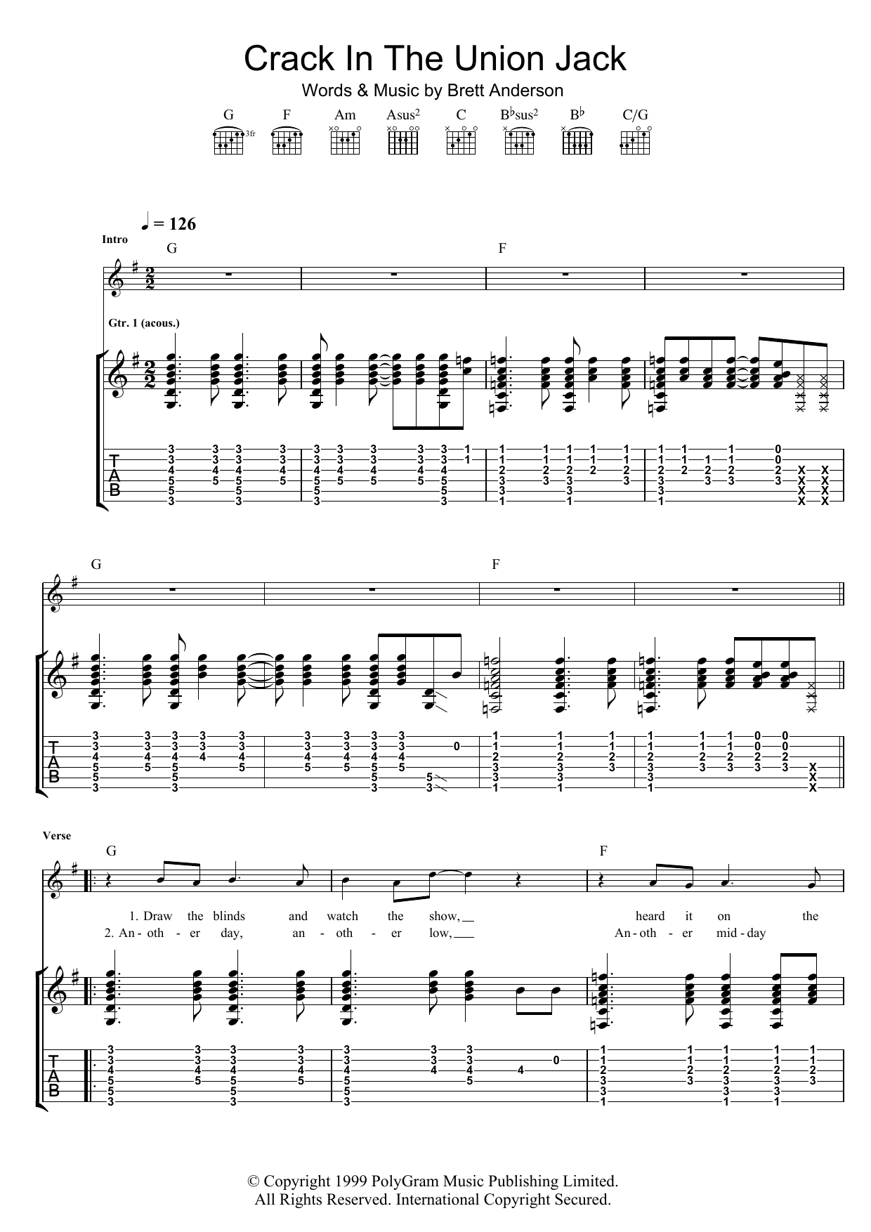 Suede Crack In The Union Jack Sheet Music Notes & Chords for Guitar Tab - Download or Print PDF