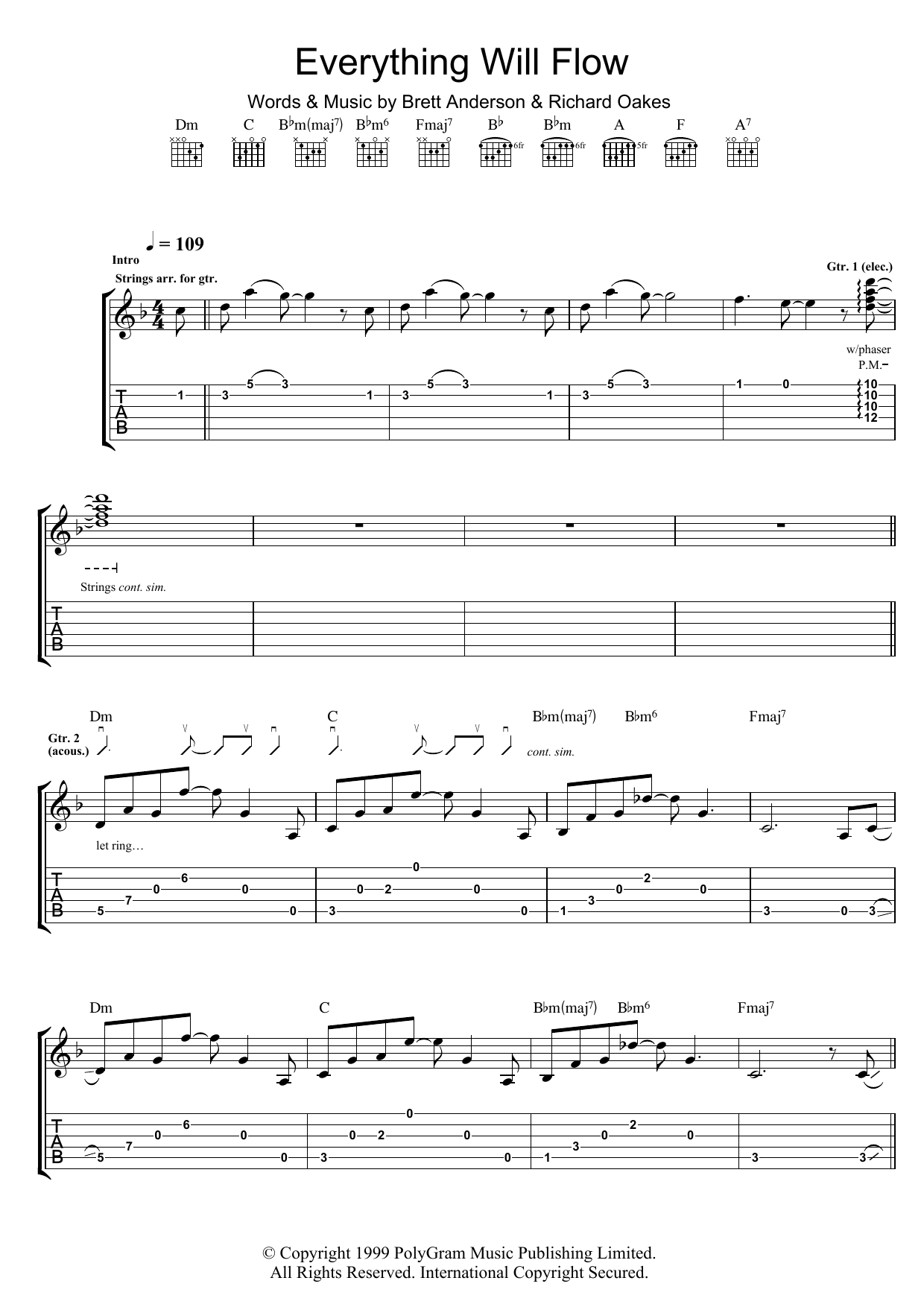Suede Everything Will Flow Sheet Music Notes & Chords for Guitar Tab - Download or Print PDF