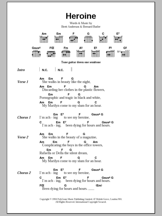 Suede Heroine Sheet Music Notes & Chords for Guitar Chords/Lyrics - Download or Print PDF