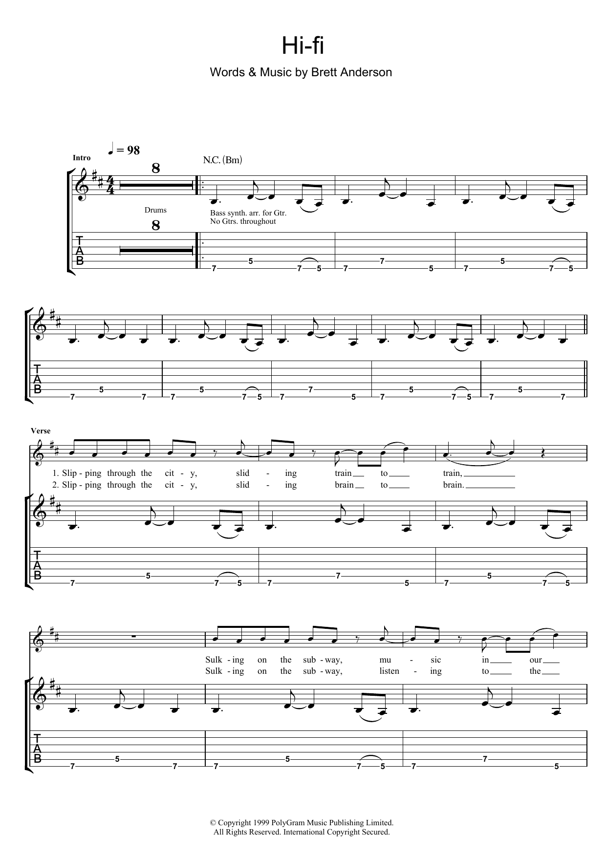 Suede Hi-Fi Sheet Music Notes & Chords for Guitar Tab - Download or Print PDF