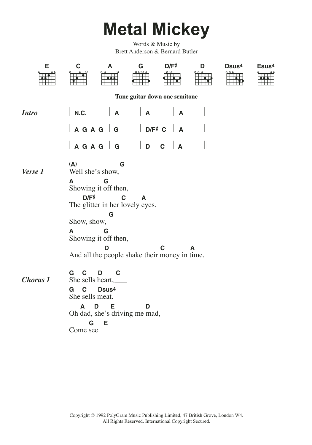 Suede Metal Mickey Sheet Music Notes & Chords for Lyrics & Chords - Download or Print PDF