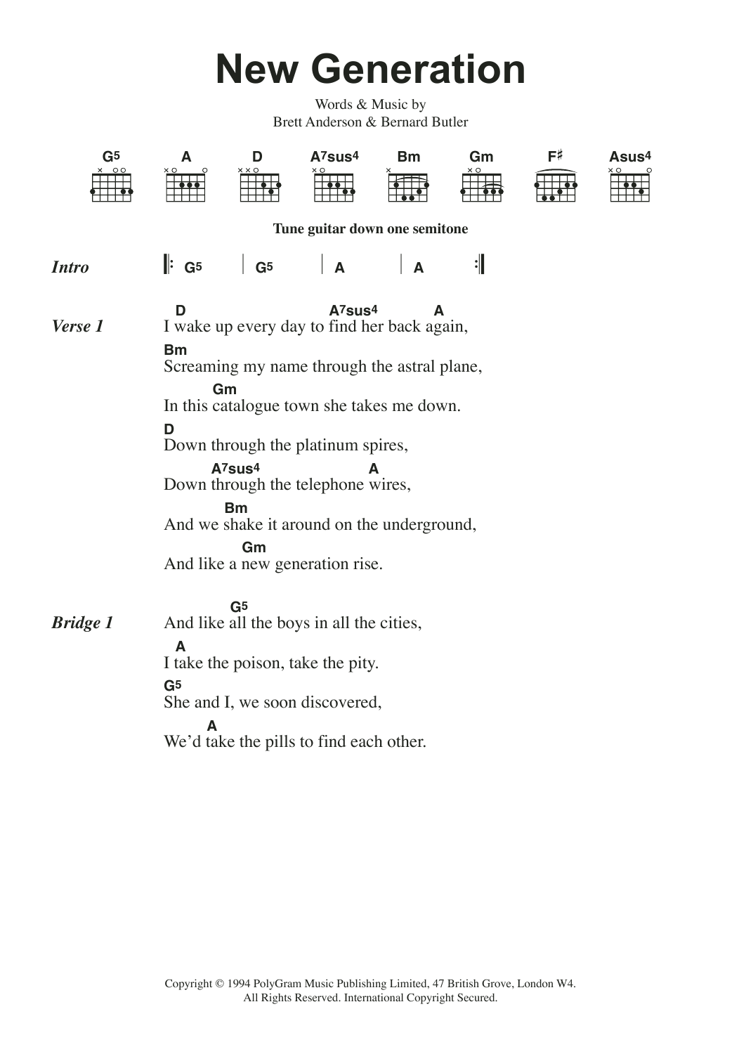 Suede New Generation Sheet Music Notes & Chords for Lyrics & Chords - Download or Print PDF Suede New Generation Sheet Music Notes & Chords for Lyrics & Chords - Download or Print PDF