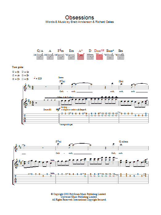 Suede Obsessions Sheet Music Notes & Chords for Guitar Tab - Download or Print PDF Suede Obsessions Sheet Music Notes & Chords for Guitar Tab - Download or Print PDF
