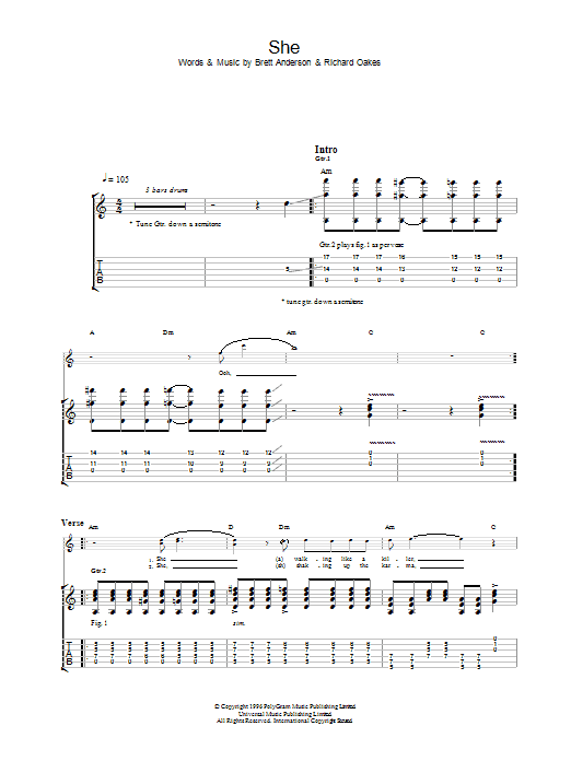 Suede She Sheet Music Notes & Chords for Guitar Tab - Download or Print PDF