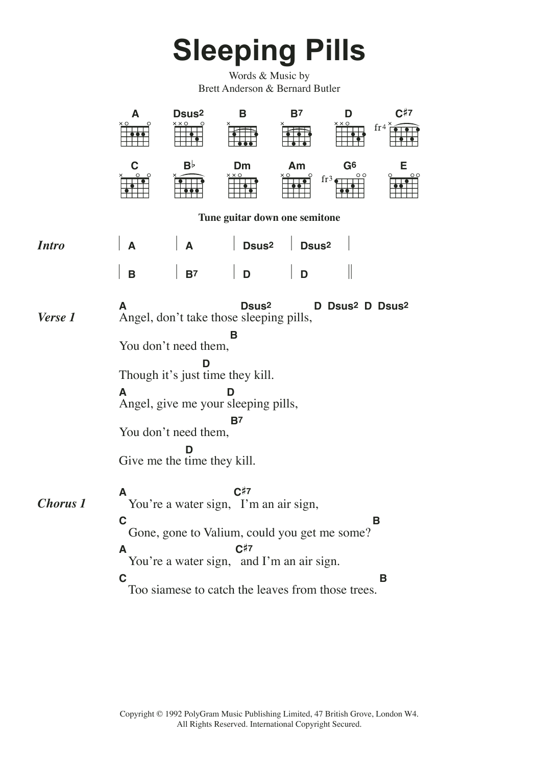 Suede Sleeping Pills Sheet Music Notes & Chords for Lyrics & Chords - Download or Print PDF