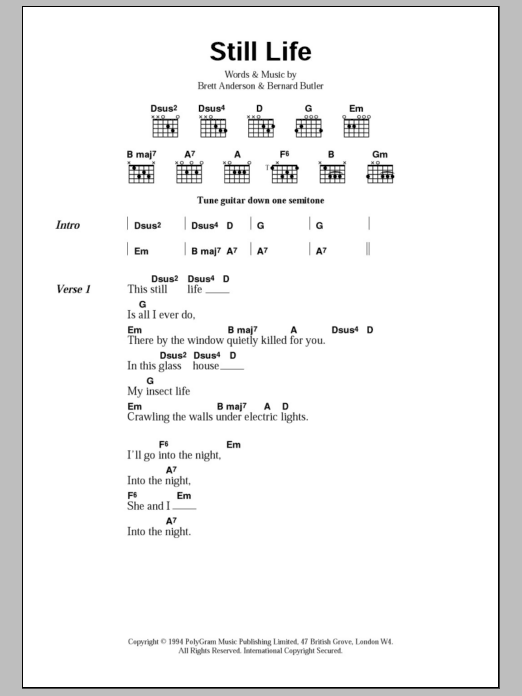 Suede Still Life Sheet Music Notes & Chords for Lyrics & Chords - Download or Print PDF