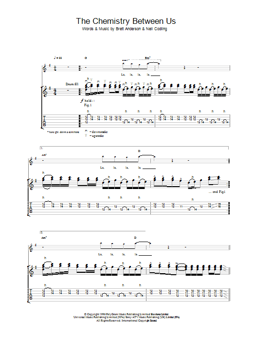 Suede The Chemistry Between Us Sheet Music Notes & Chords for Lyrics & Chords - Download or Print PDF