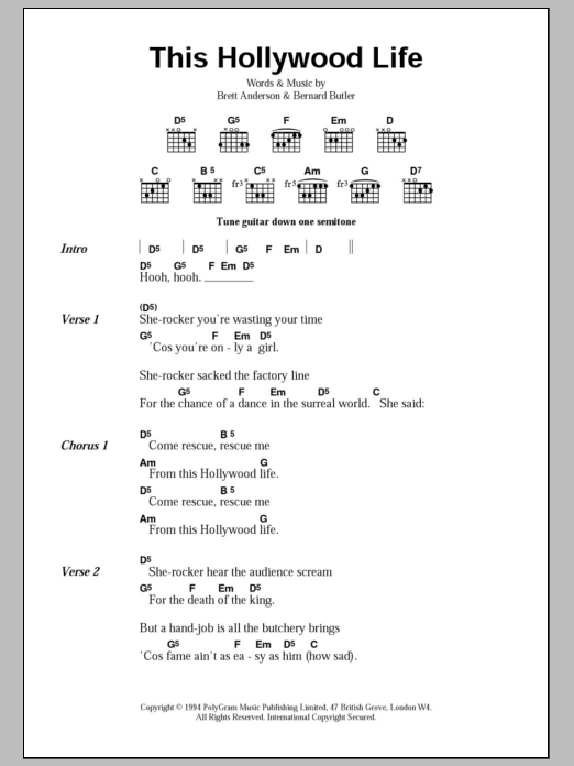 Suede This Hollywood Life Sheet Music Notes & Chords for Lyrics & Chords - Download or Print PDF