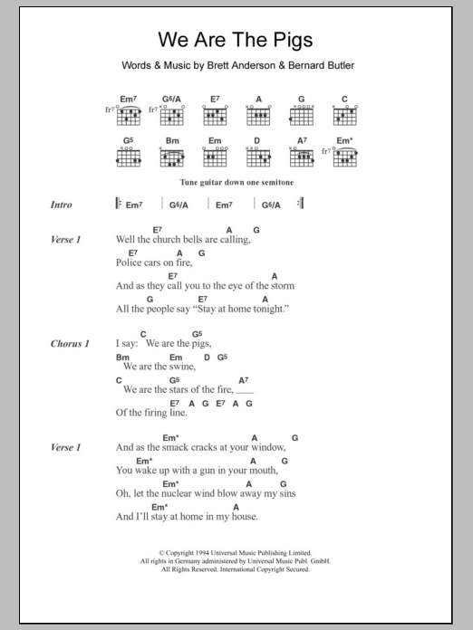 Suede We Are The Pigs Sheet Music Notes & Chords for Lyrics & Chords - Download or Print PDF