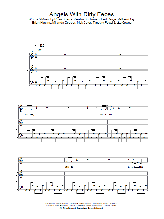 Sugababes Angels With Dirty Faces Sheet Music Notes & Chords for Piano, Vocal & Guitar - Download or Print PDF