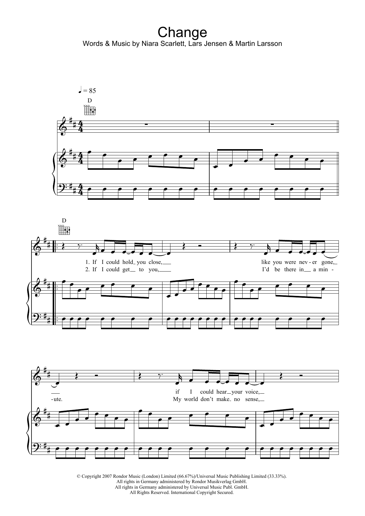Sugababes Change Sheet Music Notes & Chords for Piano, Vocal & Guitar - Download or Print PDF