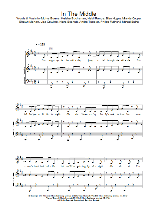 Sugababes In The Middle Sheet Music Notes & Chords for Piano, Vocal & Guitar (Right-Hand Melody) - Download or Print PDF