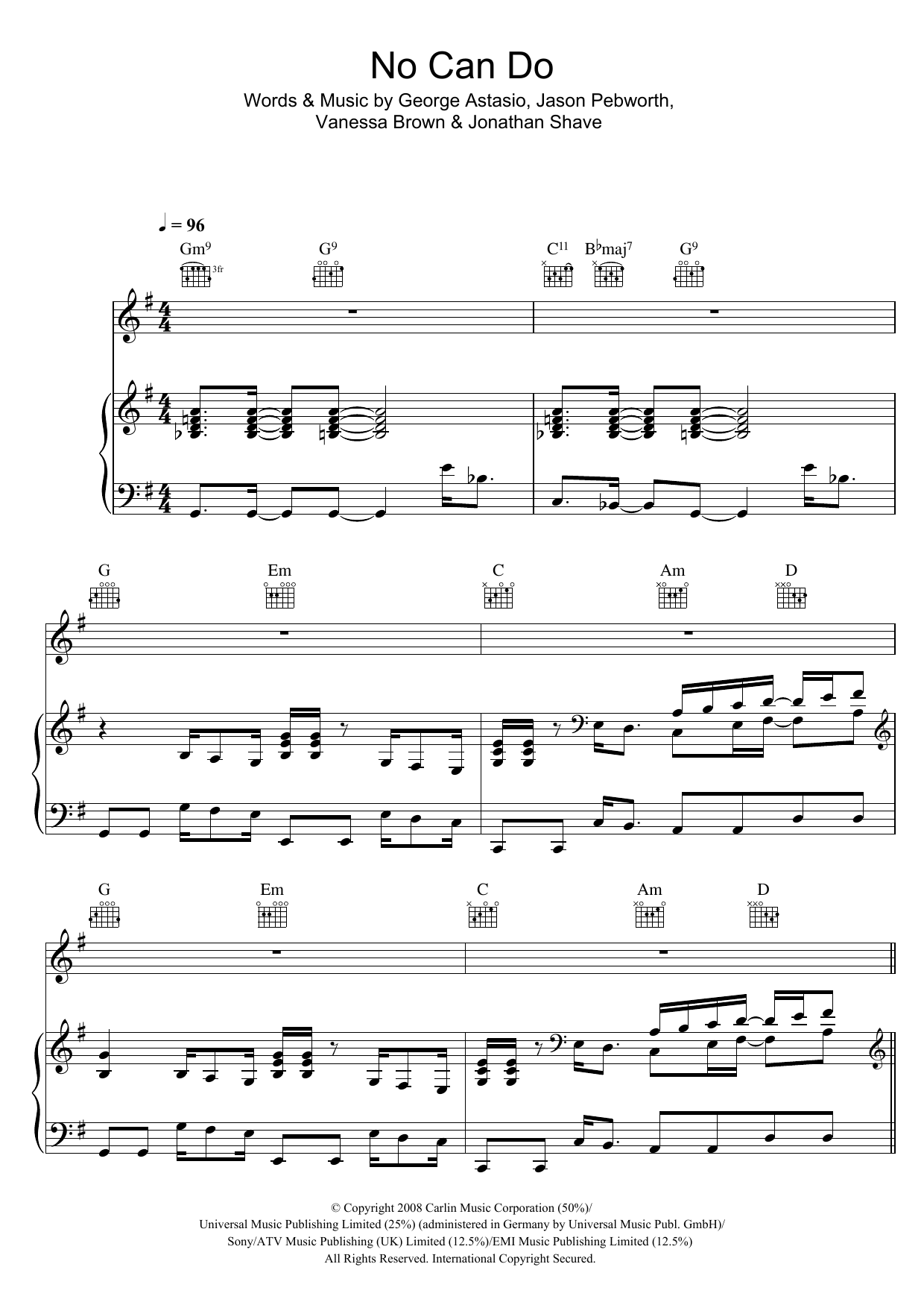 Sugababes No Can Do Sheet Music Notes & Chords for Piano, Vocal & Guitar - Download or Print PDF