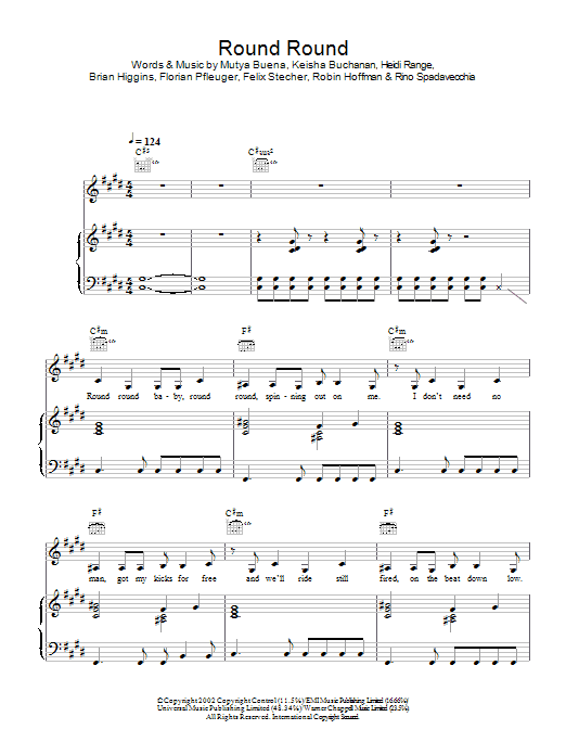 Sugababes Round Round Sheet Music Notes & Chords for Melody Line, Lyrics & Chords - Download or Print PDF