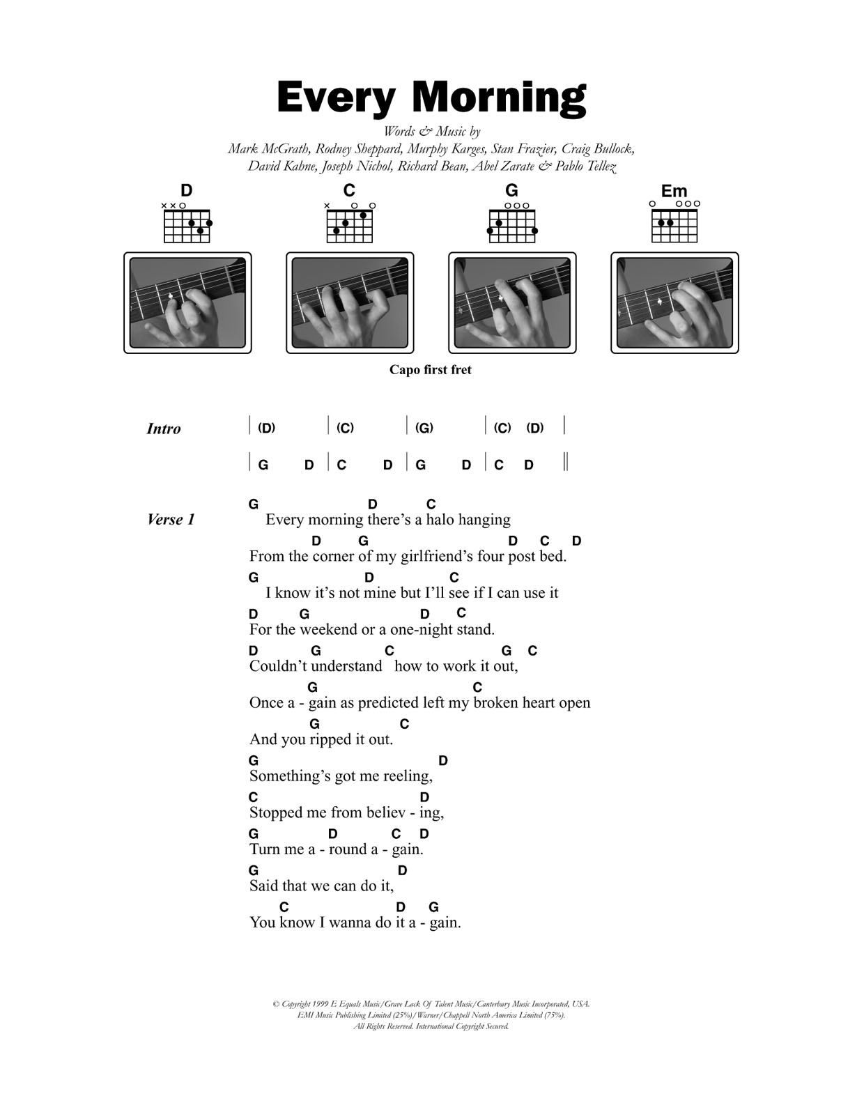 Sugar Ray Every Morning Sheet Music Notes & Chords for Lyrics & Chords - Download or Print PDF