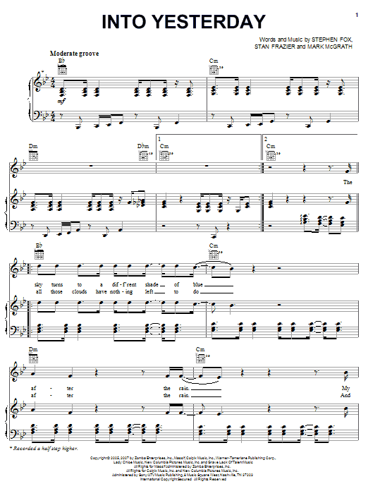 Sugar Ray Into Yesterday Sheet Music Notes & Chords for Piano, Vocal & Guitar (Right-Hand Melody) - Download or Print PDF