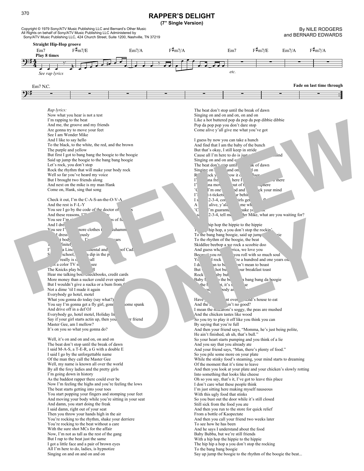 Sugarhill Gang Rapper's Delight Sheet Music Notes & Chords for Melody Line, Lyrics & Chords - Download or Print PDF