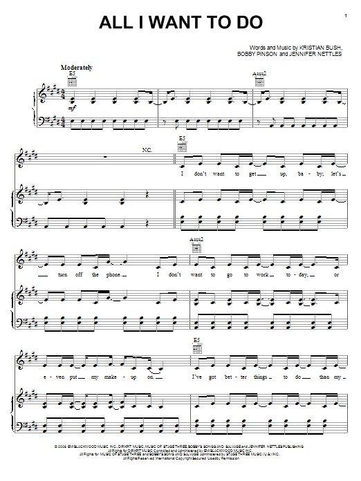 Sugarland All I Want To Do Sheet Music Notes & Chords for Easy Piano - Download or Print PDF