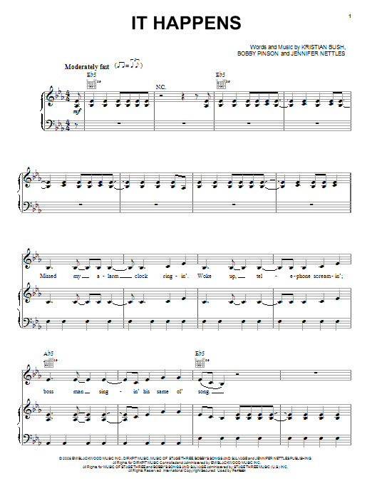 Sugarland It Happens Sheet Music Notes & Chords for Piano, Vocal & Guitar (Right-Hand Melody) - Download or Print PDF