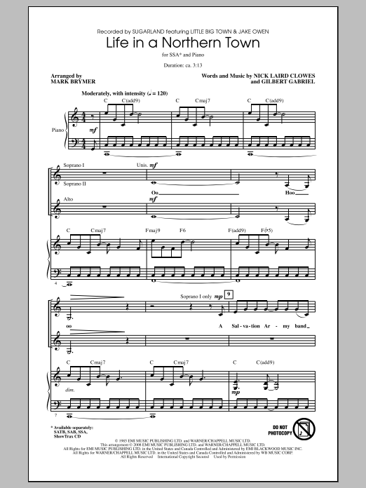 Sugarland Life In A Northern Town Sheet Music Notes & Chords for SSA - Download or Print PDF