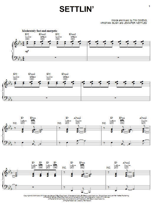 Sugarland Settlin' Sheet Music Notes & Chords for Easy Guitar Tab - Download or Print PDF
