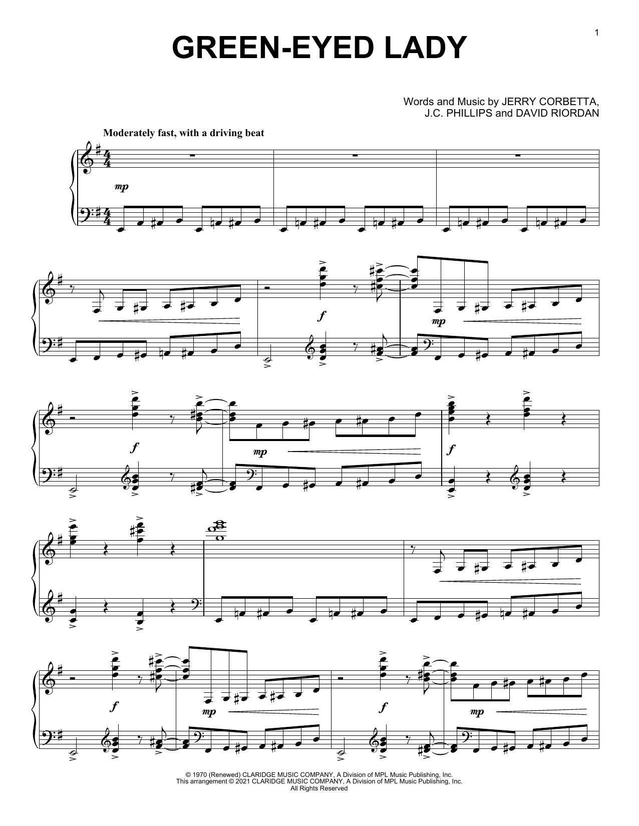 Sugarloaf Green-Eyed Lady [Classical version] (arr. David Pearl) Sheet Music Notes & Chords for Piano Solo - Download or Print PDF
