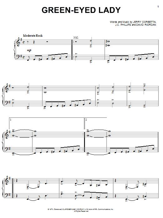 Sugarloaf Green-Eyed Lady Sheet Music Notes & Chords for Keyboard Transcription - Download or Print PDF