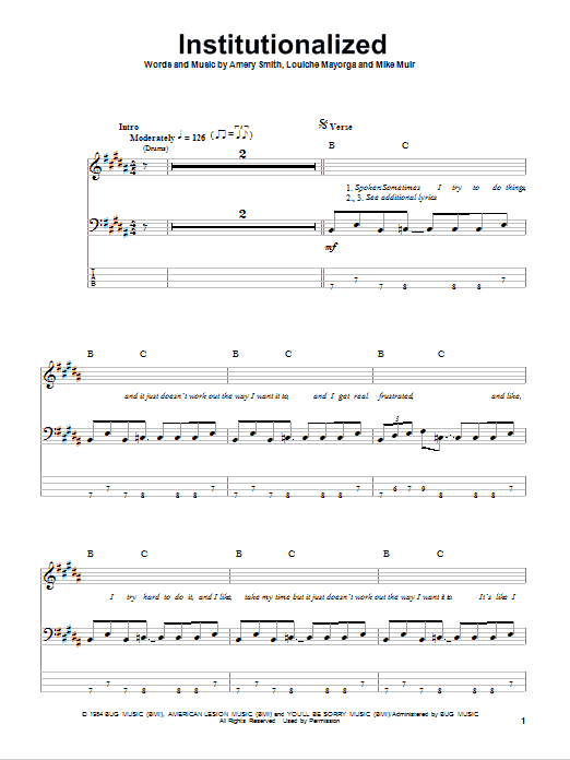 Suicidal Tendencies Institutionalized Sheet Music Notes & Chords for Guitar Tab Play-Along - Download or Print PDF
