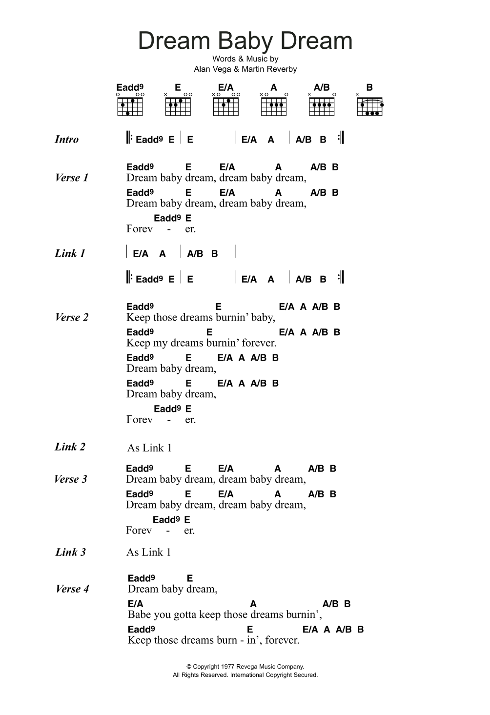 Suicide Dream Baby Dream Sheet Music Notes & Chords for Lyrics & Chords - Download or Print PDF