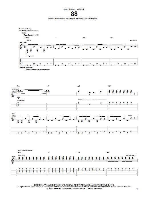 Sum 41 88 Sheet Music Notes & Chords for Guitar Tab - Download or Print PDF