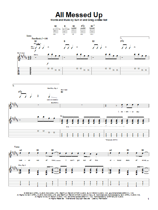 Sum 41 All Messed Up Sheet Music Notes & Chords for Guitar Tab - Download or Print PDF Sum 41 All Messed Up Sheet Music Notes & Chords for Guitar Tab - Download or Print PDF