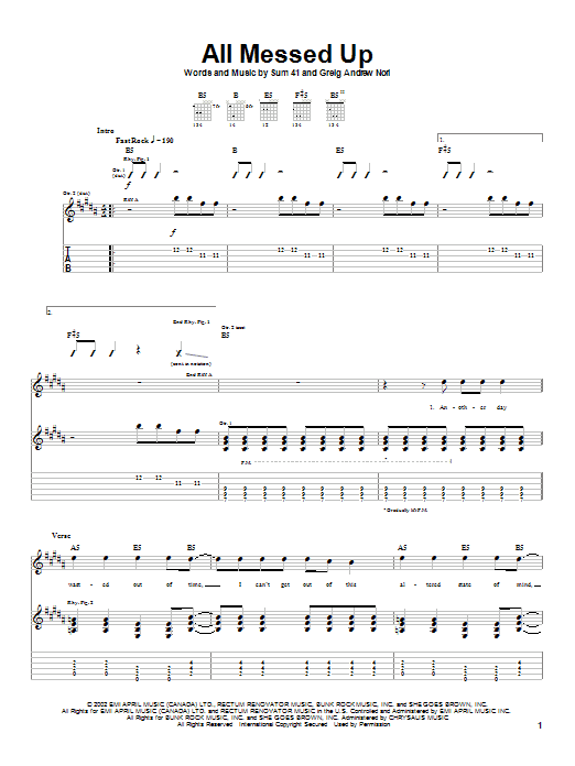 Sum 41 All Messed Up Sheet Music Notes & Chords for Guitar Tab - Download or Print PDF