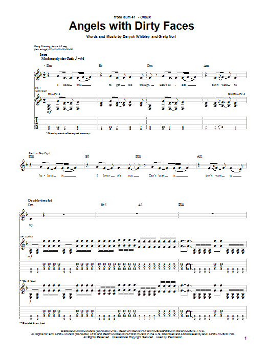 Sum 41 Angels With Dirty Faces Sheet Music Notes & Chords for Guitar Tab - Download or Print PDF