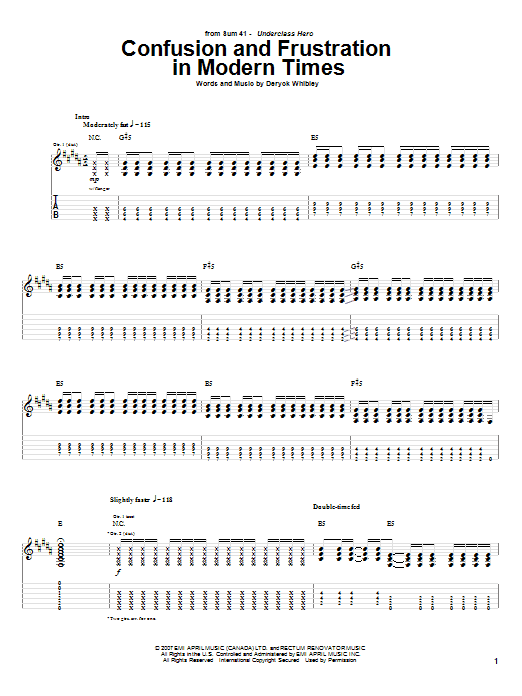 Sum 41 Confusion And Frustration In Modern Times Sheet Music Notes & Chords for Guitar Tab - Download or Print PDF