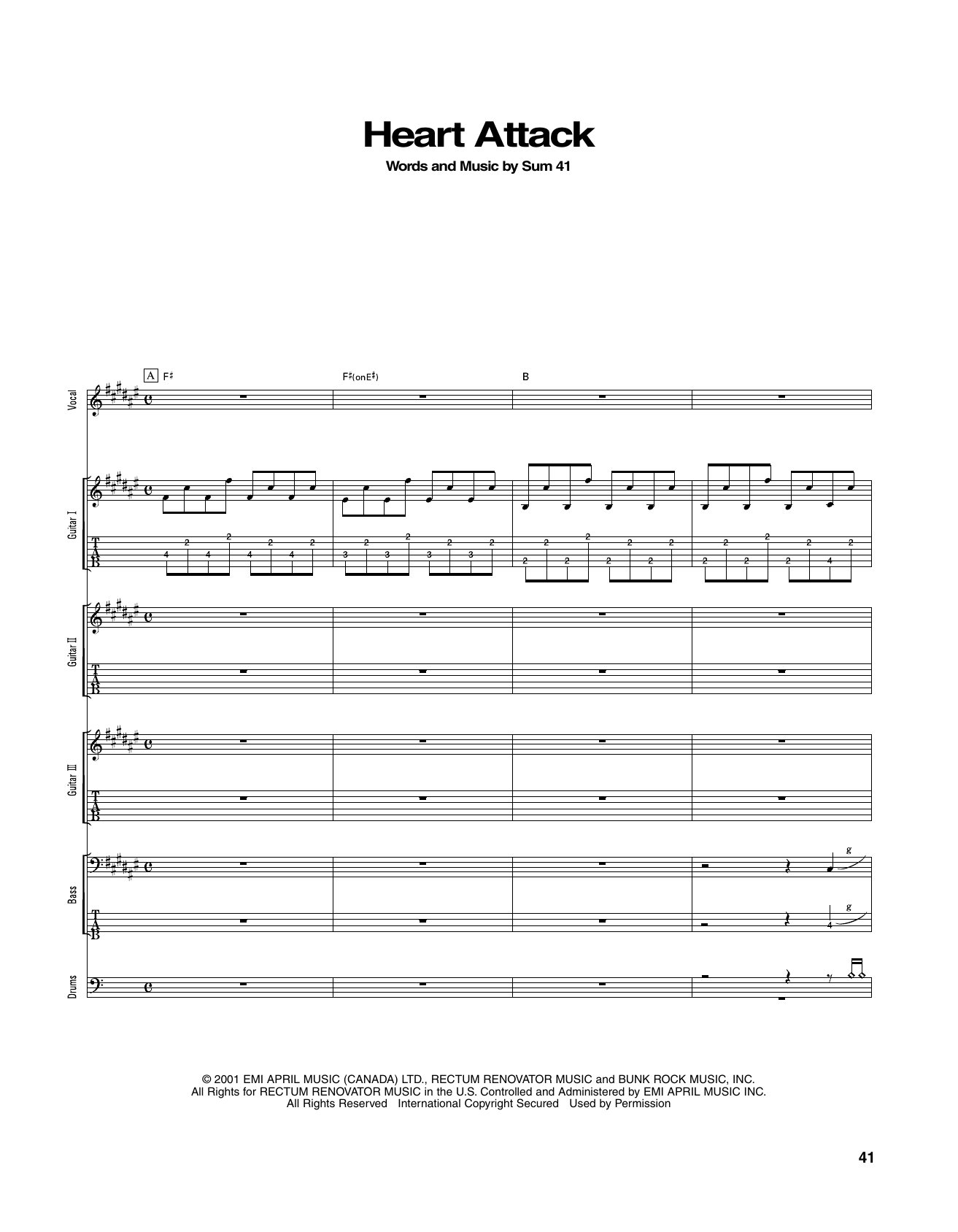 Sum 41 Heart Attack Sheet Music Notes & Chords for Transcribed Score - Download or Print PDF