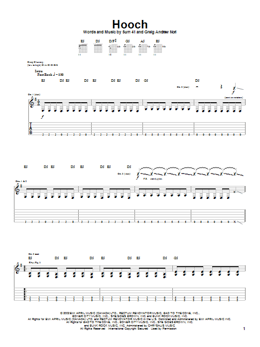 Sum 41 Hooch Sheet Music Notes & Chords for Guitar Tab - Download or Print PDF Sum 41 Hooch Sheet Music Notes & Chords for Guitar Tab - Download or Print PDF