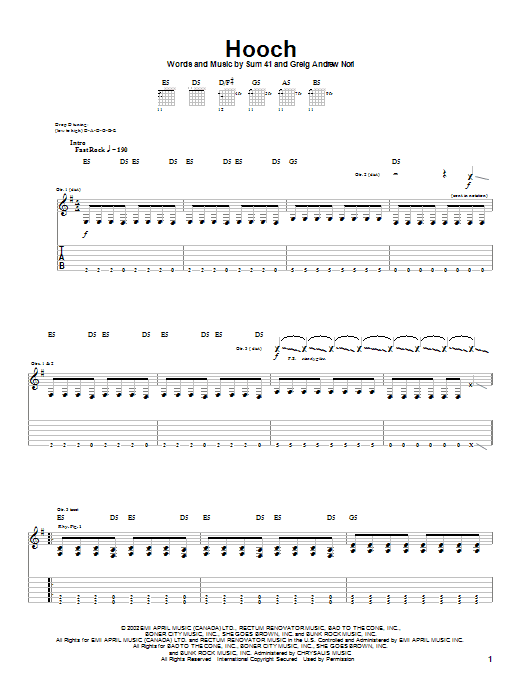 Sum 41 Hooch Sheet Music Notes & Chords for Guitar Tab - Download or Print PDF