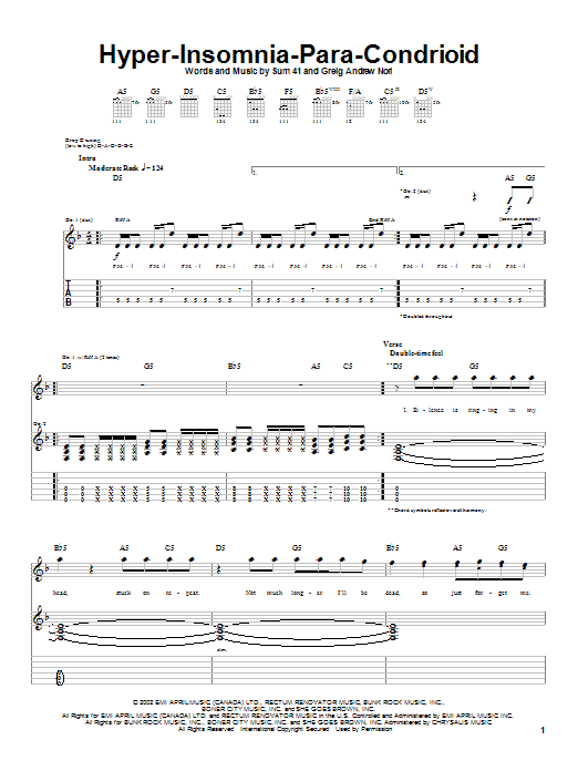 Sum 41 Hyper-Insomnia-Para-Condrioid Sheet Music Notes & Chords for Guitar Tab - Download or Print PDF Sum 41 Hyper-Insomnia-Para-Condrioid Sheet Music Notes & Chords for Guitar Tab - Download or Print PDF