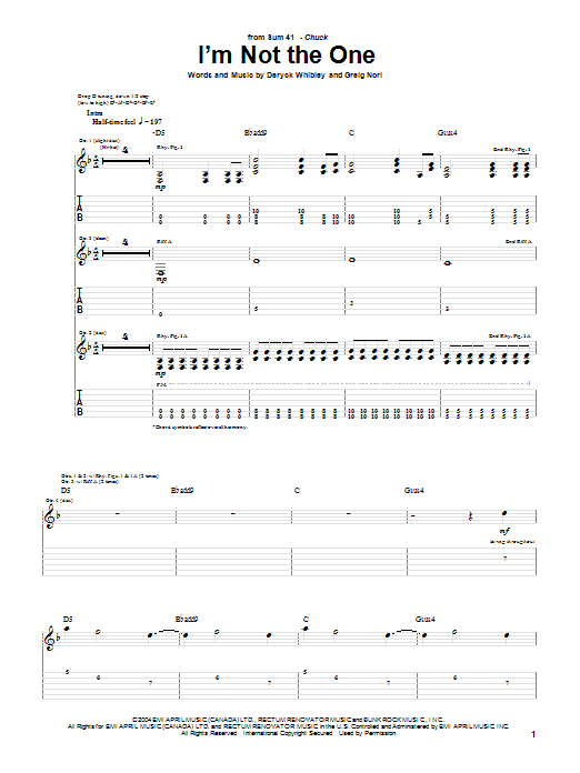 Sum 41 I'm Not The One Sheet Music Notes & Chords for Guitar Tab - Download or Print PDF Sum 41 I'm Not The One Sheet Music Notes & Chords for Guitar Tab - Download or Print PDF