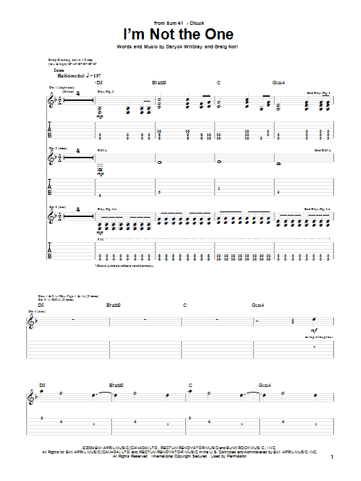 Sum 41 I'm Not The One Sheet Music Notes & Chords for Guitar Tab - Download or Print PDF