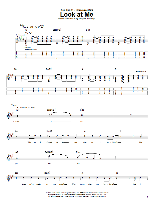 Sum 41 Look At Me Sheet Music Notes & Chords for Guitar Tab - Download or Print PDF