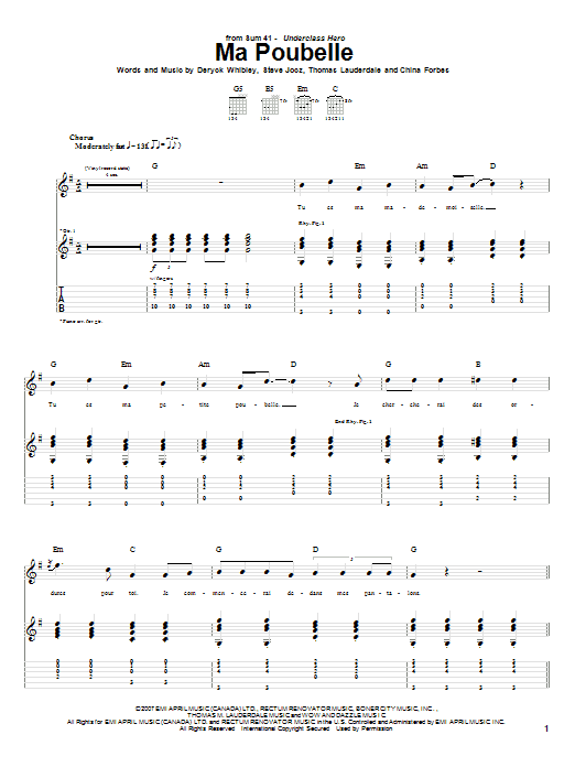 Sum 41 Ma Poubelle Sheet Music Notes & Chords for Guitar Tab - Download or Print PDF