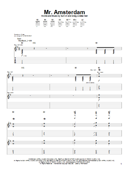 Sum 41 Mr. Amsterdam Sheet Music Notes & Chords for Guitar Tab - Download or Print PDF Sum 41 Mr. Amsterdam Sheet Music Notes & Chords for Guitar Tab - Download or Print PDF