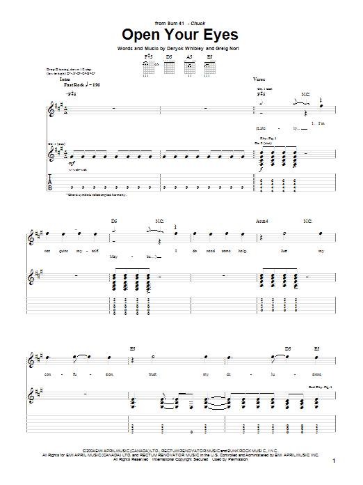 Sum 41 Open Your Eyes Sheet Music Notes & Chords for Guitar Tab - Download or Print PDF